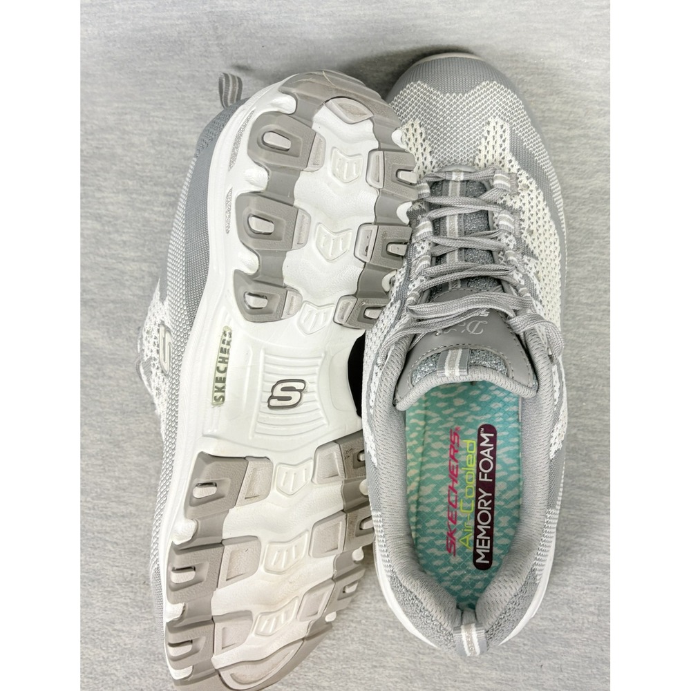 Skechers D'Lites Sneakers Womens 11 Gray White Knit Rhinestone 11955 GYW - Picture 13 of 14